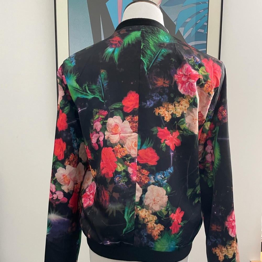 Floral Satin Finish Bomber Jacket - Picture 2 of 14